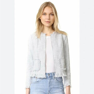 Rebecca Taylor Slub Suiting Jacket in Dove Gray Fringe Trim Tweed Blazer